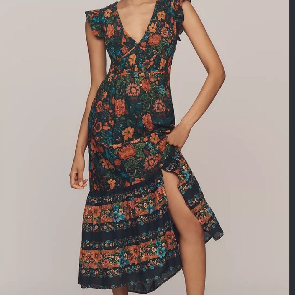 Anthropologie Peregrine Floral V-Neck Maxi Dress